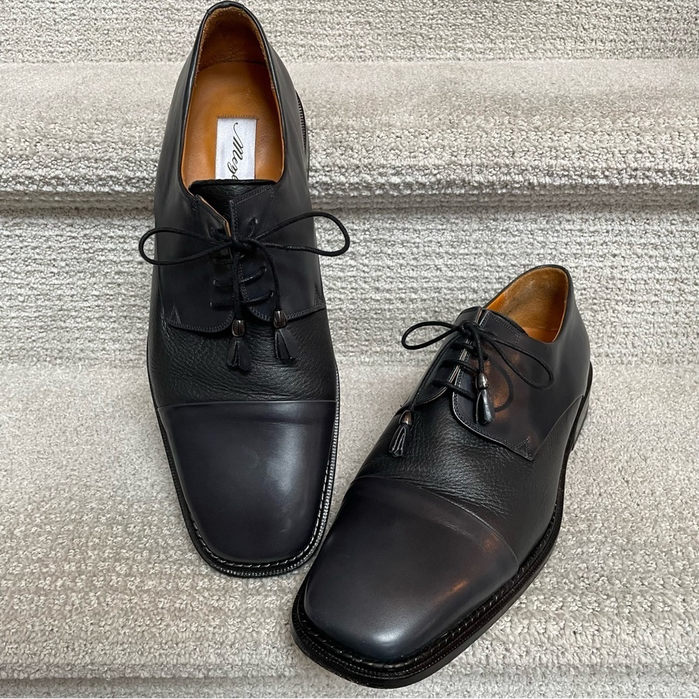 Mezlan Leather Lace Up Tassels Cap Toe Derby Mixed Textures Men’s Dress Shoes